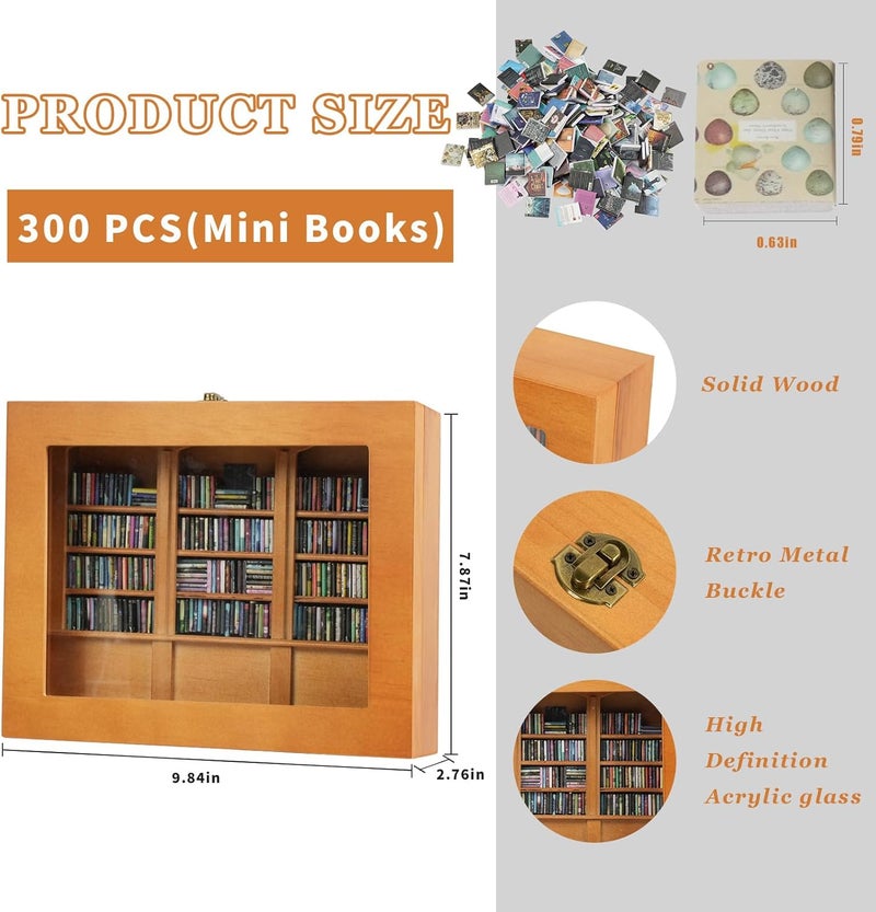 TABTAG Anxiety Bookshelf - Shake Off Your Anxiety,Miniature Display Shelf,Contains 240 Miniature Book Models,Antique Style Gift Decoration Mini Bookshelf (Brown) - Image 3